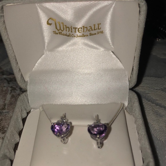 Sterling Silver Earrings with Purple Heart Stone - Picture 3 of 6